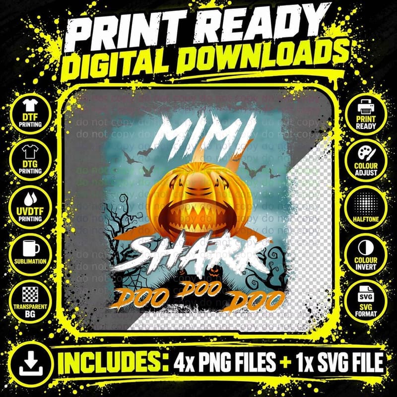 Halloween Pumpkin Mimi Shark T-Shirt Png SVG Digital Bundle