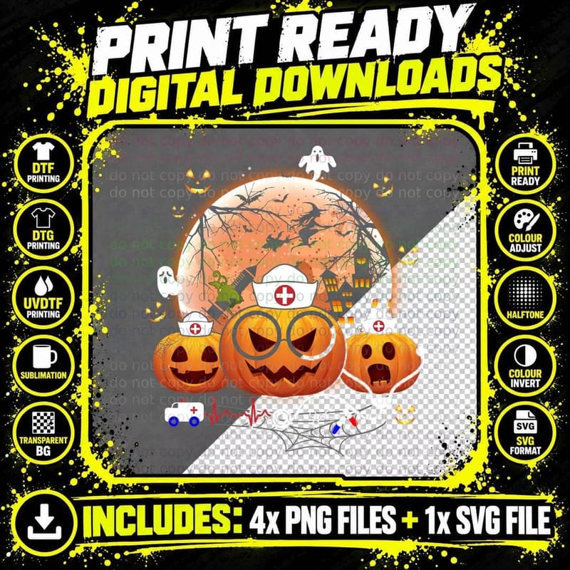 Halloween Pumpkin Nurse T-Shirt, Spooky Halloween Theme Png SVG Digital Bundle