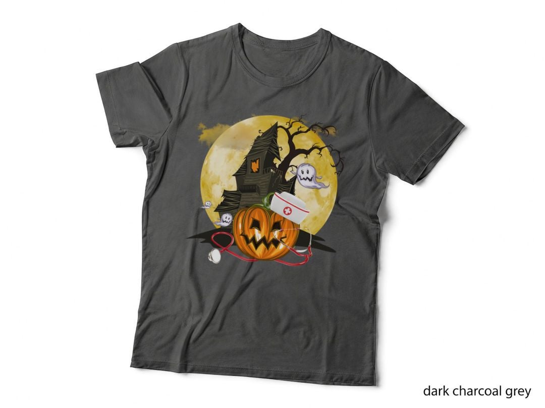 Halloween Pumpkin Nurse T-Shirt, Spooky Nurse Costume, Halloween Party Wear