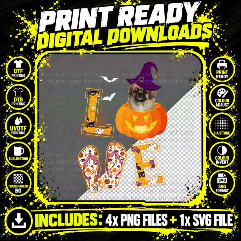 Halloween Pumpkin Pekingese T-Shirt, Spooky Pet Costume Png SVG Digital Bundle
