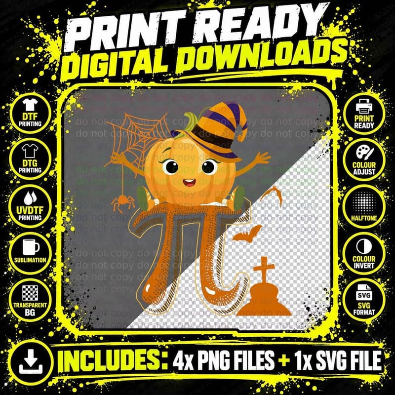 Halloween Pumpkin Pi Symbol T-Shirt, Halloween Costume Png SVG Digital Bundle