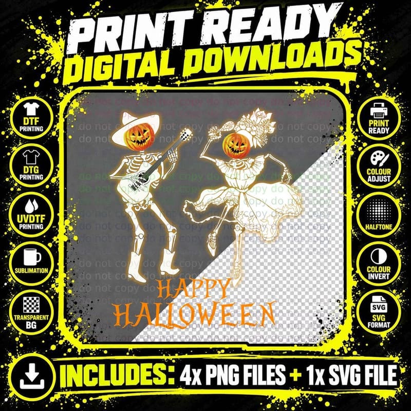 Halloween Pumpkin Skeleton T-Shirt, Spooky Party Theme Png SVG Digital Bundle