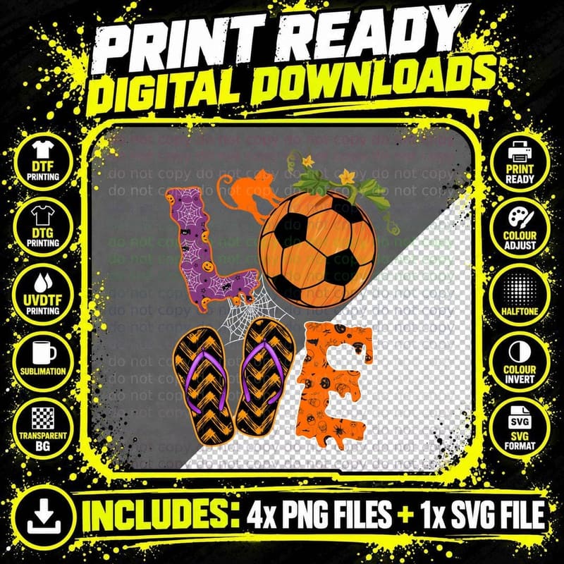 Halloween Pumpkin Soccer Ball Love T-Shirt Png SVG Digital Bundle