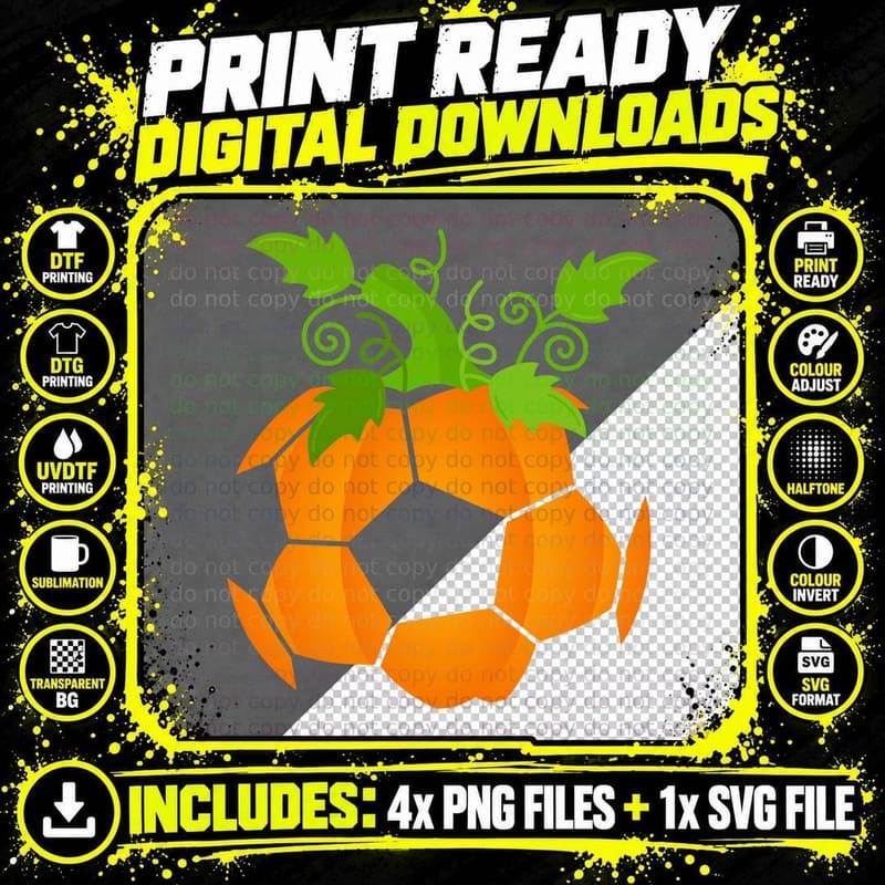 Halloween Pumpkin Soccer Ball T-Shirt, Halloween Design Png SVG Digital Bundle