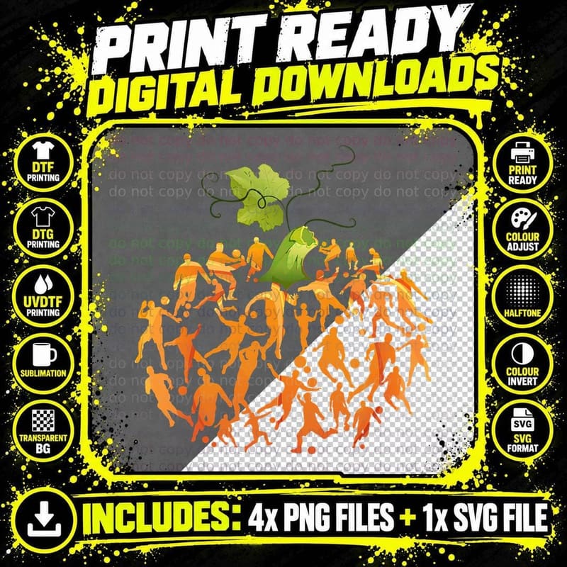 Halloween Pumpkin Soccer Players T-Shirt Png SVG Digital Bundle