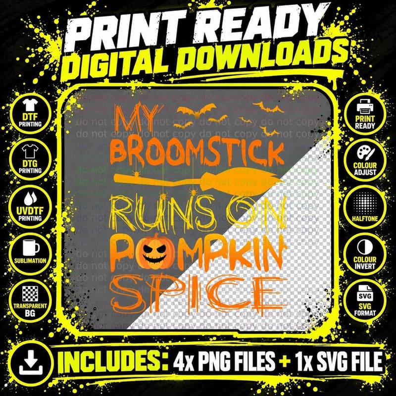 Halloween Pumpkin Spice Broomstick T-Shirt Png SVG Digital Bundle