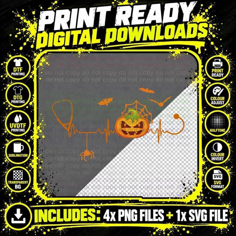 Halloween Pumpkin Stethoscope T-Shirt Png SVG Digital Bundle