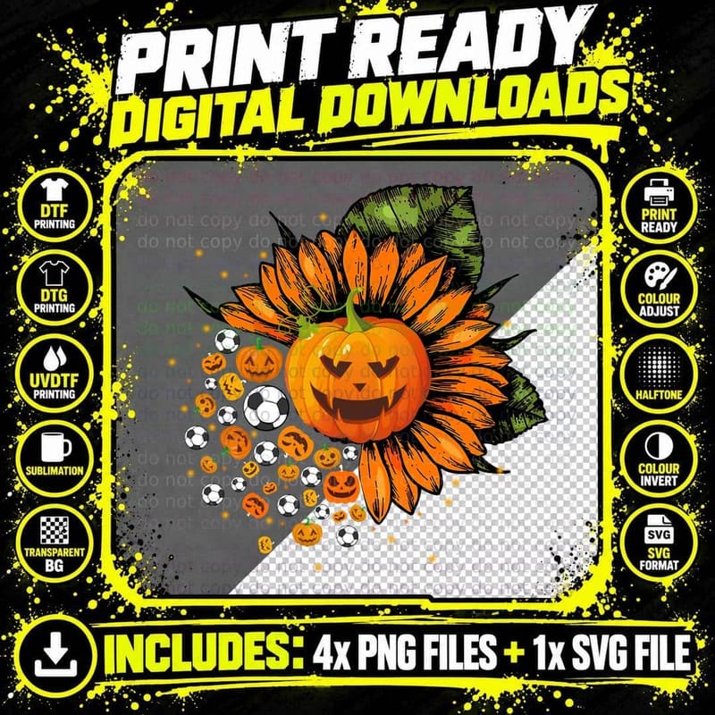 Halloween Pumpkin Sunflower T-Shirt, Halloween Costume Png SVG Digital Bundle