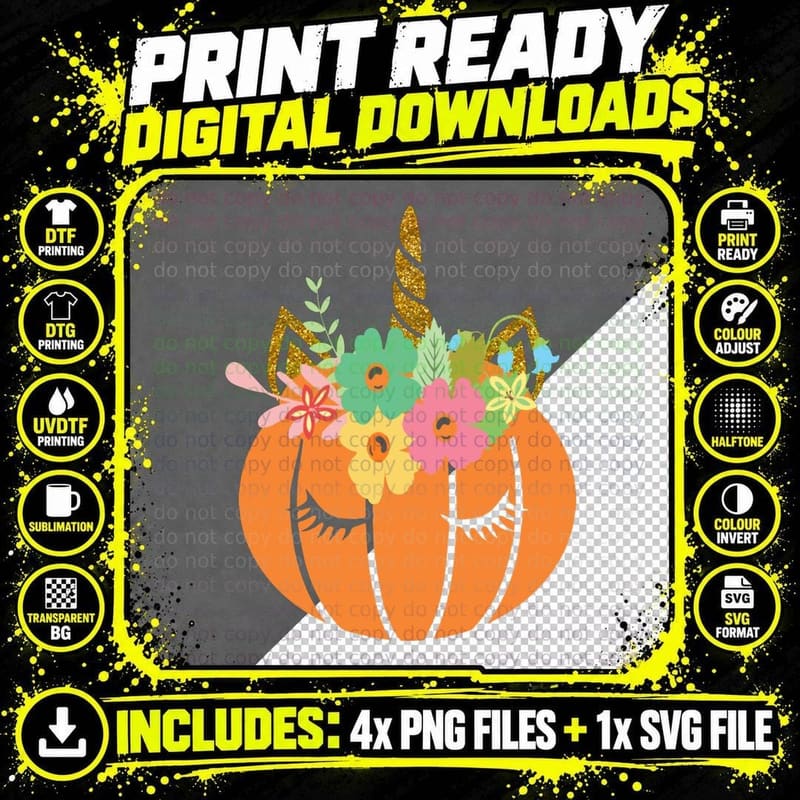 Halloween Pumpkin T-Shirt, Floral Fantasy Png SVG Digital Bundle