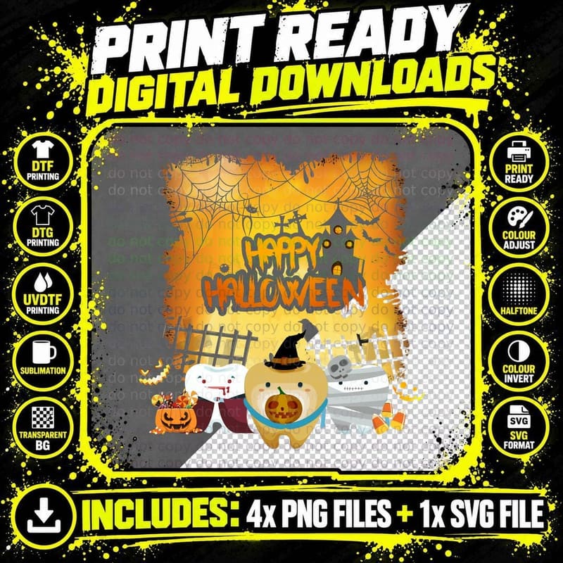 Halloween Pumpkin Tooth T-Shirt, Costume Party Style Png SVG Digital Bundle