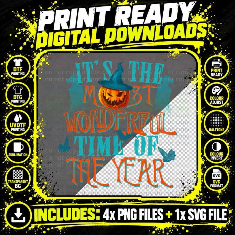 Halloween Pumpkin Witch Hat T-Shirt Png SVG Digital Bundle