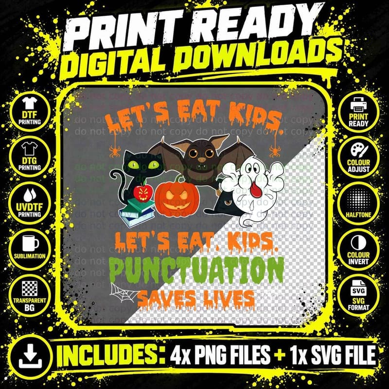Halloween Punctuation Horror T-Shirt, Funny Sarcasm Png SVG Digital Bundle