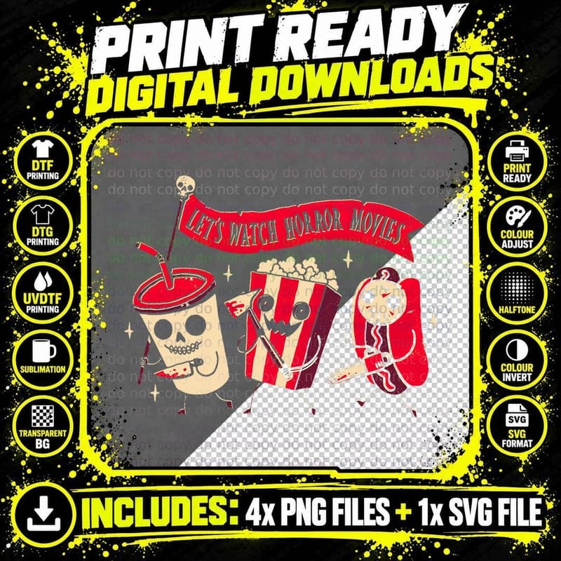 Halloween Retro Killer Popcorn Drink Hot Dog Horror Png SVG Digital Bundle