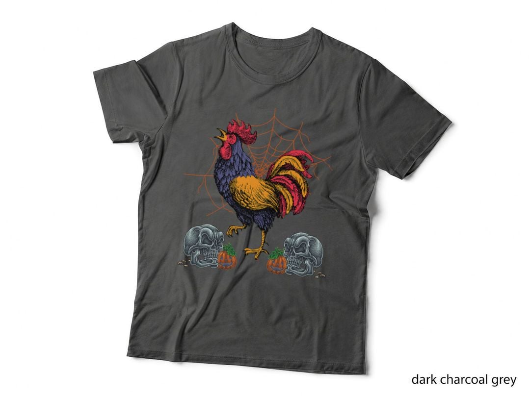 Halloween Rooster Skull T-Shirt, Gothic Halloween Print