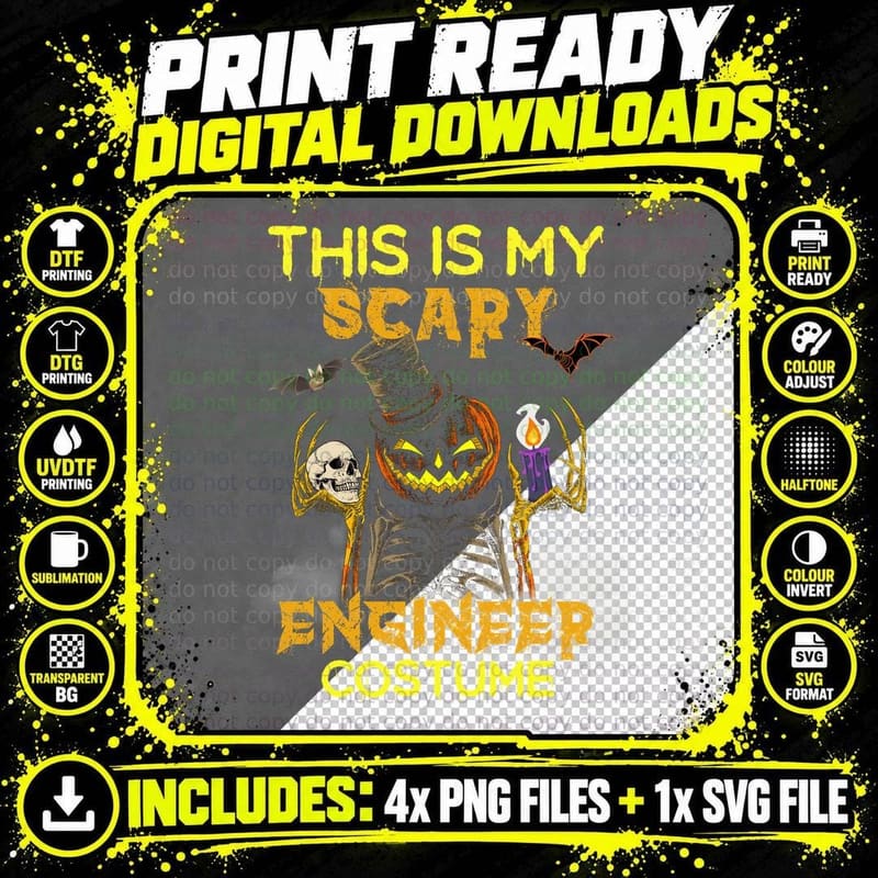 Halloween Scary Engineer Costume T-Shirt Png SVG Digital Bundle