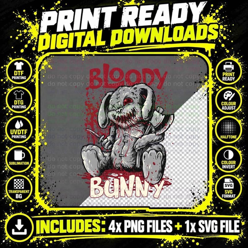 Halloween Scary Killer Bloody Bunny T-Shirt Png SVG Digital Bundle