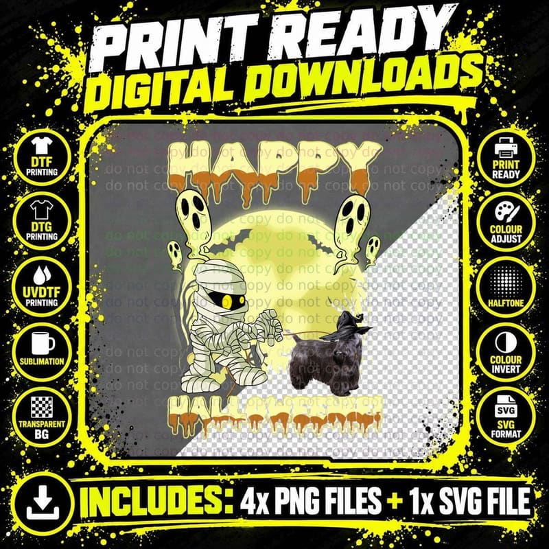 Halloween Schnauzer Mummy T-Shirt, Spooky Pet Costume Png SVG Digital Bundle