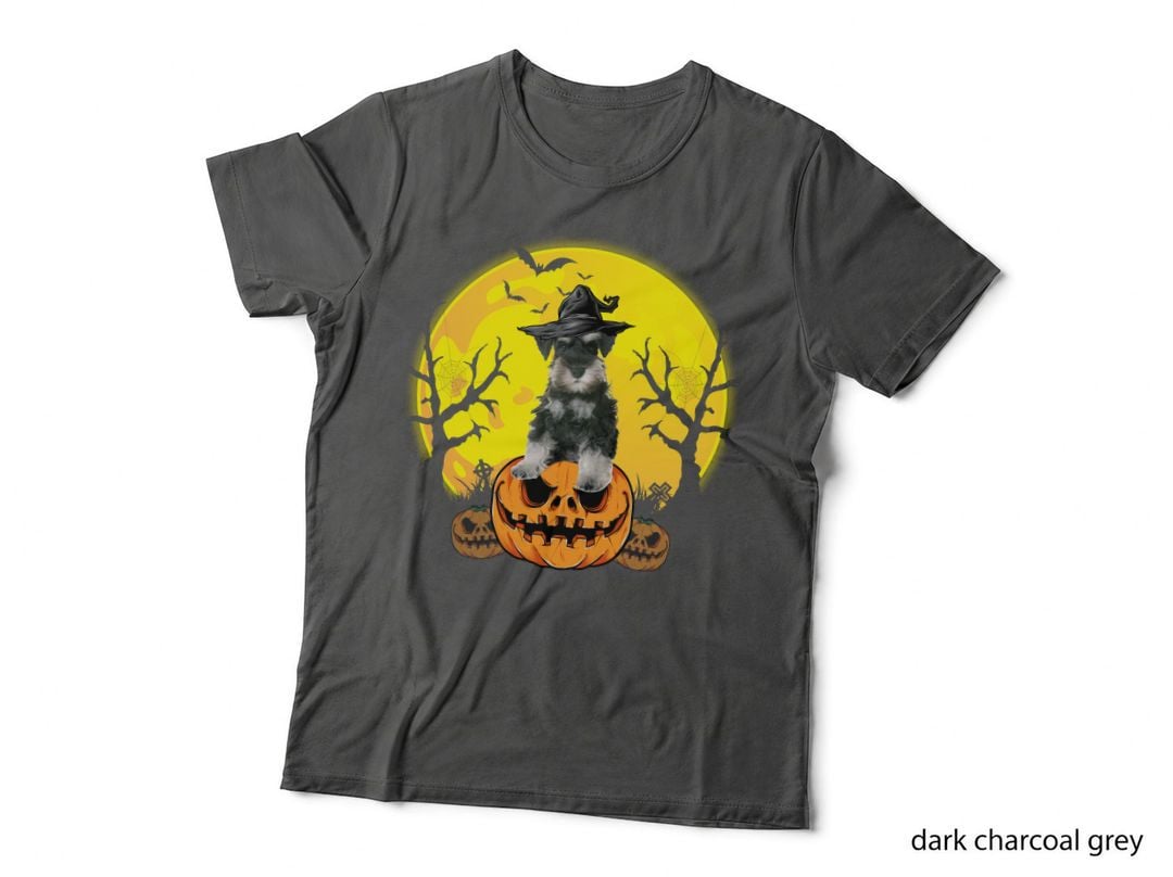 Halloween Schnauzer Witch Hat T-Shirt, Spooky Pet Costume Design
