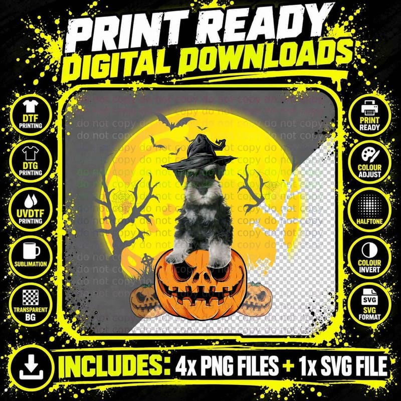 Halloween Schnauzer Witch Hat T-Shirt Png SVG Digital Bundle