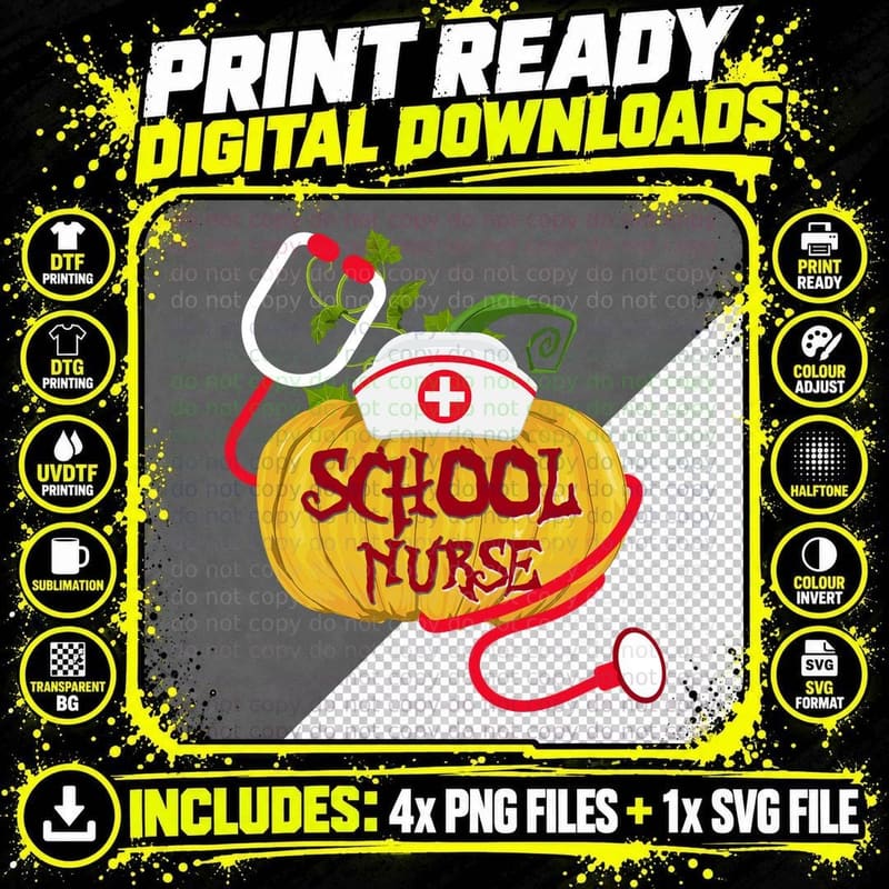 Halloween School Nurse Pumpkin T-Shirt, Halloween Costume Png SVG Digital Bundle