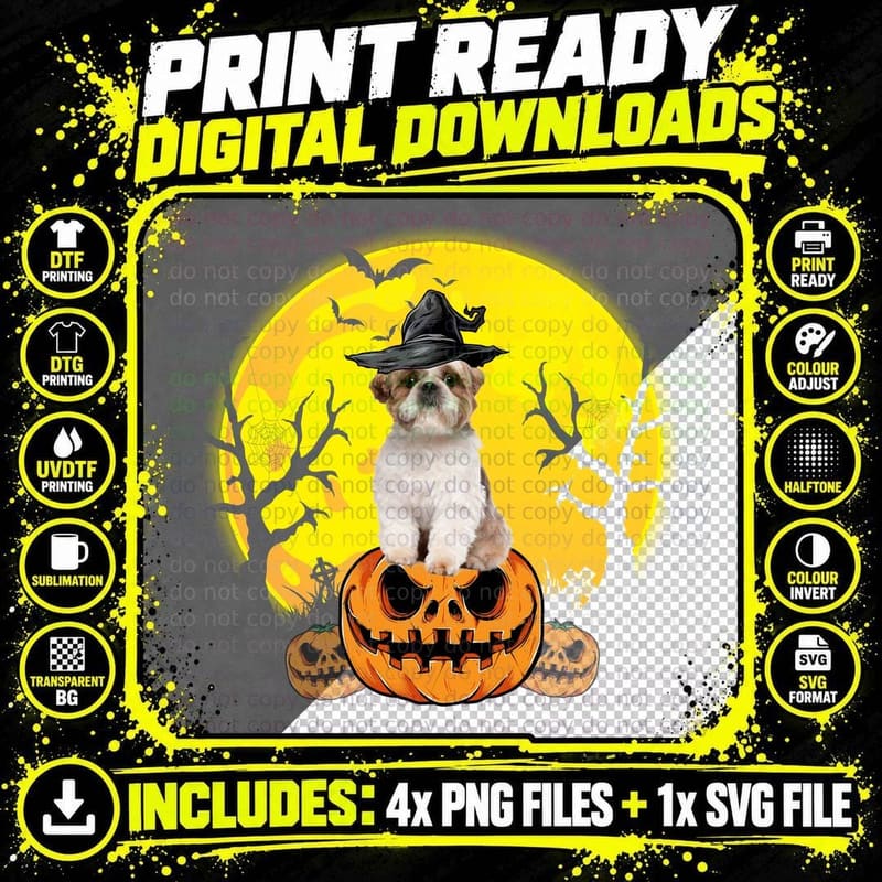 Halloween Shih Tzu Witch Hat T-Shirt, Spooky Pet Costume Png SVG Digital Bundle