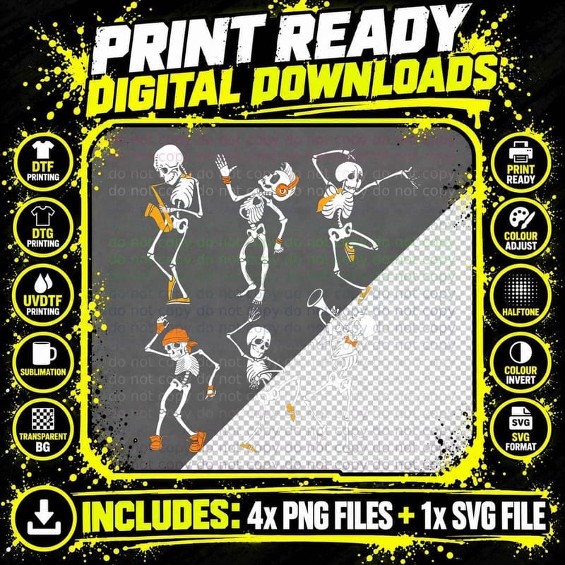 Halloween Skeleton Band T-Shirt, Halloween Costume Png SVG Digital Bundle