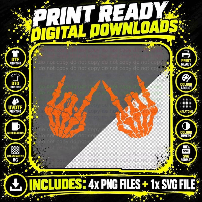 Halloween Skeleton Hands T-Shirt, Spooky Horror Design Png SVG Digital Bundle