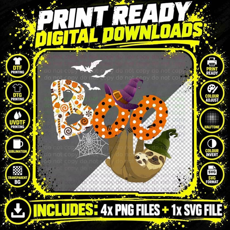 Halloween Sloth Witch Hat T-Shirt, Halloween Costume Png SVG Digital Bundle