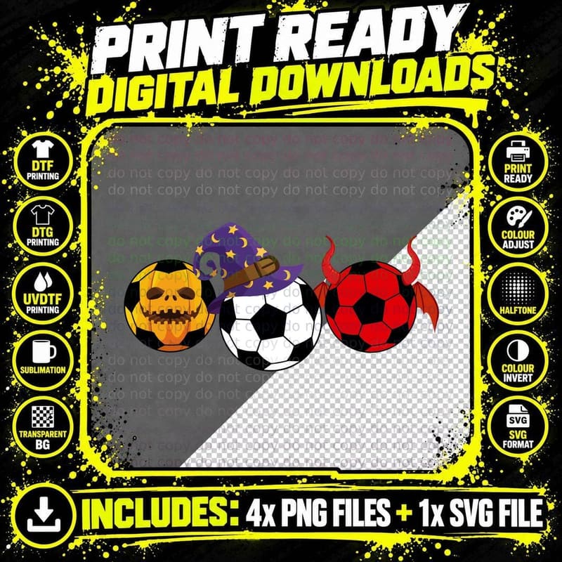 Halloween Soccer Ball T-Shirt, Spooky Sports Theme Png SVG Digital Bundle