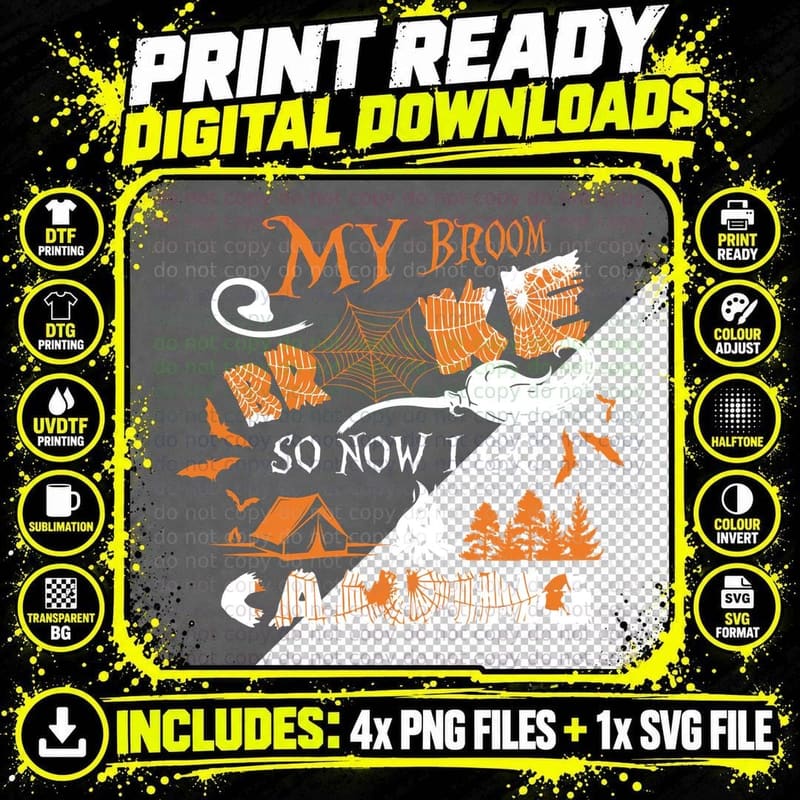 Halloween Spider Web Broom T-Shirt, Spooky Witch Costume Png SVG Digital Bundle