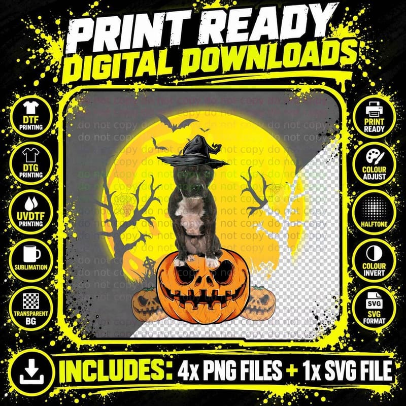 Halloween Staffordshire Bull Terrier T-Shirt Png SVG Digital Bundle