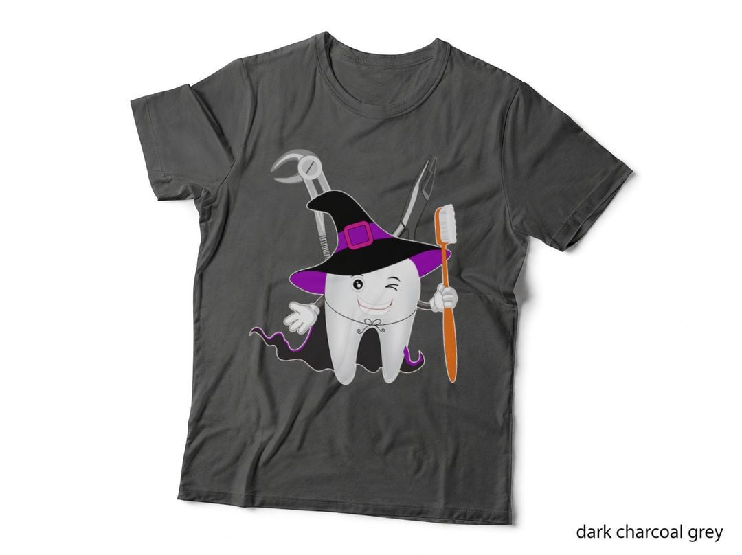 Halloween Tooth Witch T-Shirt, Spooky Dentist Costume, Halloween Party Wear