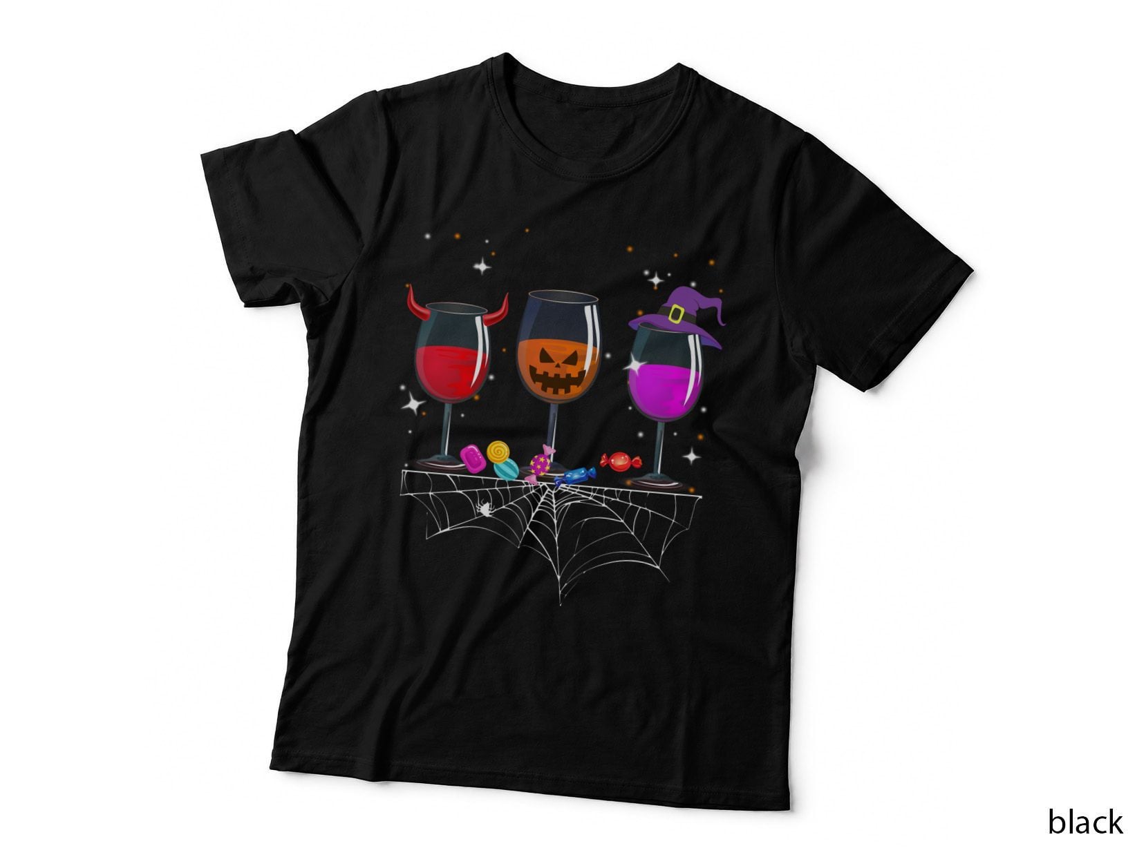 Halloween Witch & Devil Wine Glasses T-Shirt, Halloween Party, Costume Fun