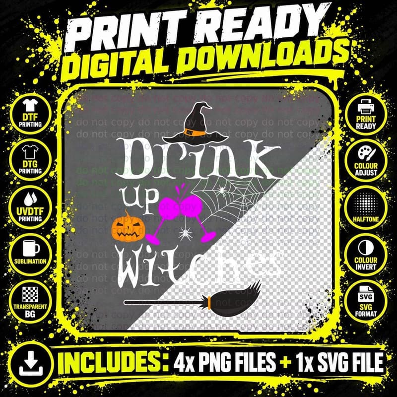 Halloween Witch Costume T-Shirt, Drink up Witches Png SVG Digital Bundle