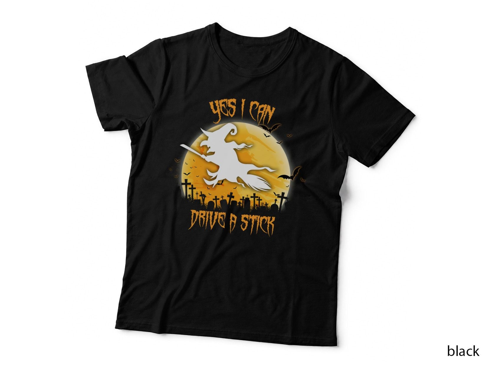 Halloween Witch Flying on Broomstick T-Shirt, Spooky Halloween Theme