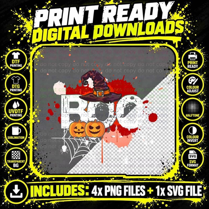 Halloween Witch Hat & Jack-O'-Lanterns T-Shirt Png SVG Digital Bundle