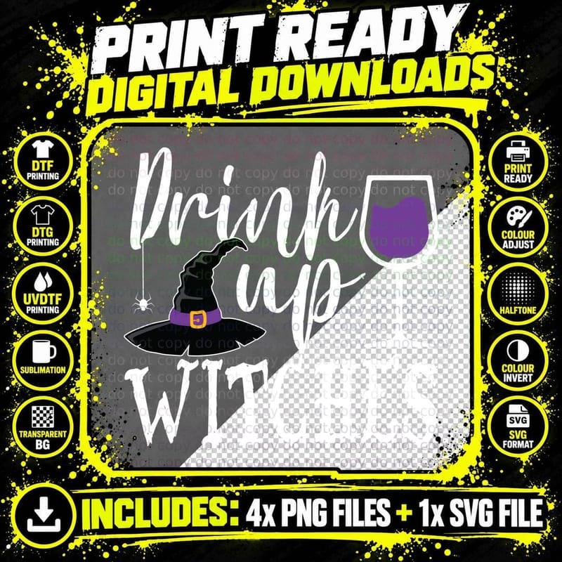 Halloween Witch Hat T-Shirt, Spooky Witch Costume Print Png SVG Digital Bundle