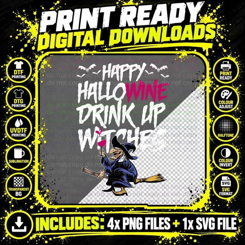 Halloween Witch Holding Wine T-Shirt, Halloween Costume Png SVG Digital Bundle