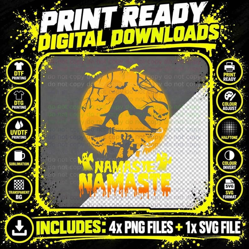 Halloween Witch Namaste T-Shirt, Halloween Theme Png SVG Digital Bundle