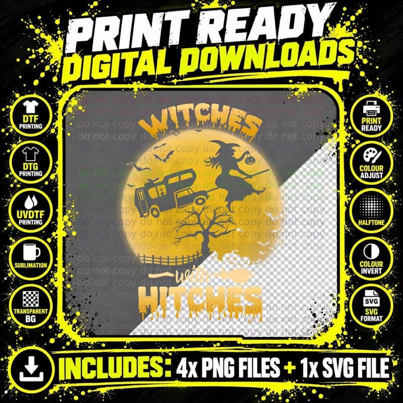 Halloween Witch RV Camping T-Shirt, Halloween Theme Png SVG Digital Bundle