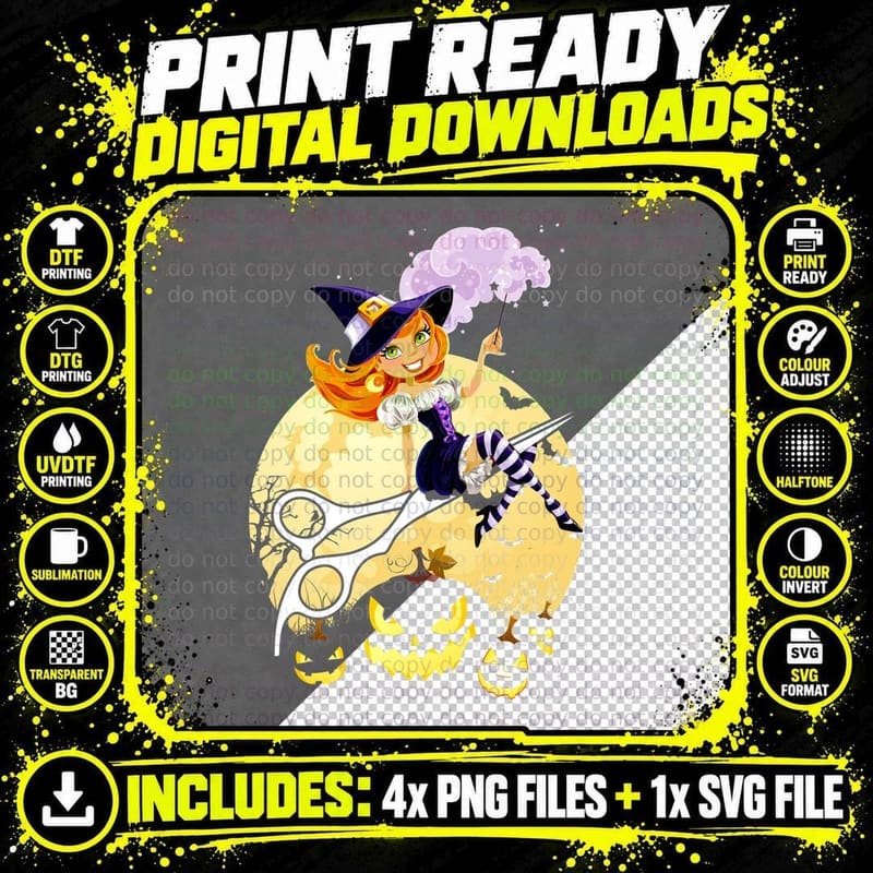 Halloween Witch T-Shirt, Spooky Costume Print Png SVG Digital Bundle