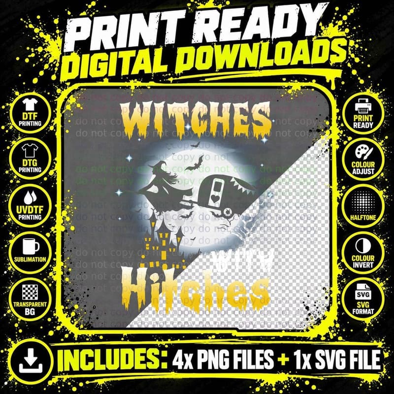 Halloween Witch T-Shirt, Spooky Moon Design Png SVG Digital Bundle