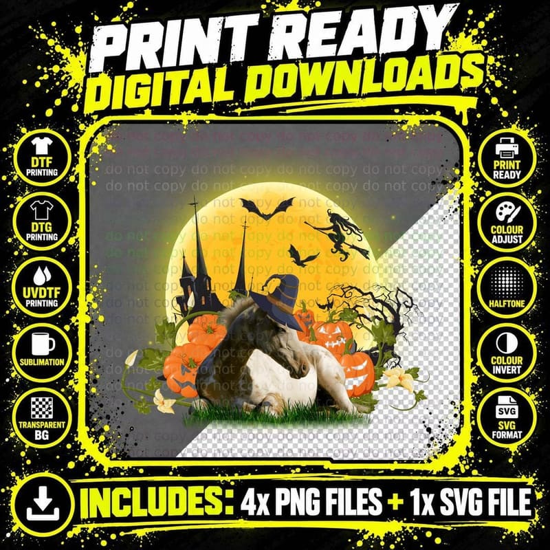 Halloween Witch Unicorn T-Shirt, Spooky Fantasy Style Png SVG Digital Bundle