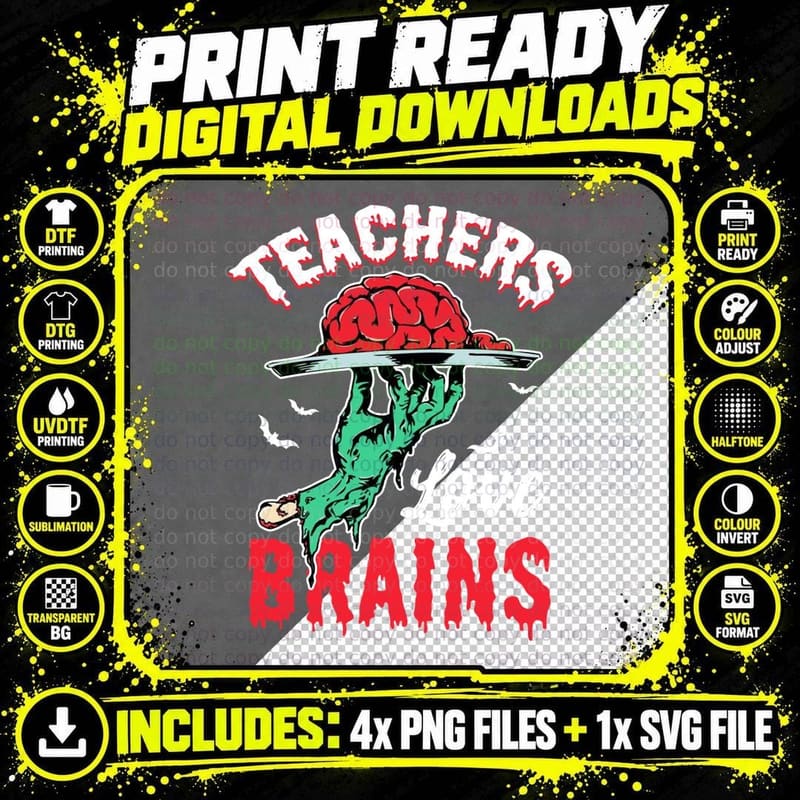Halloween Zombie Brain T-Shirt, Creepy Zombie Hand Png SVG Digital Bundle