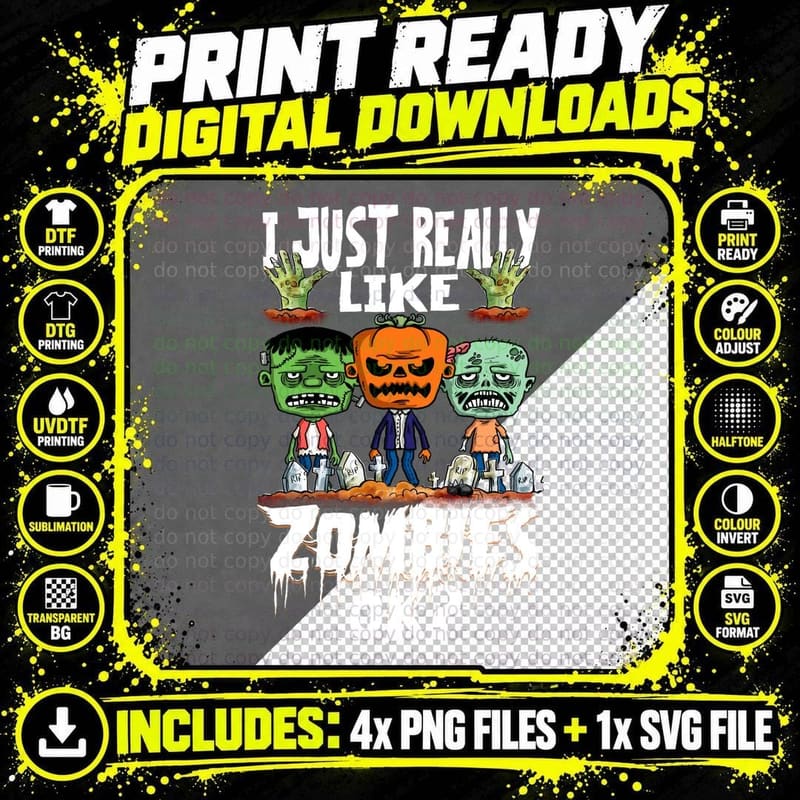 Halloween Zombie T-Shirt, Spooky Horror Theme Png SVG Digital Bundle