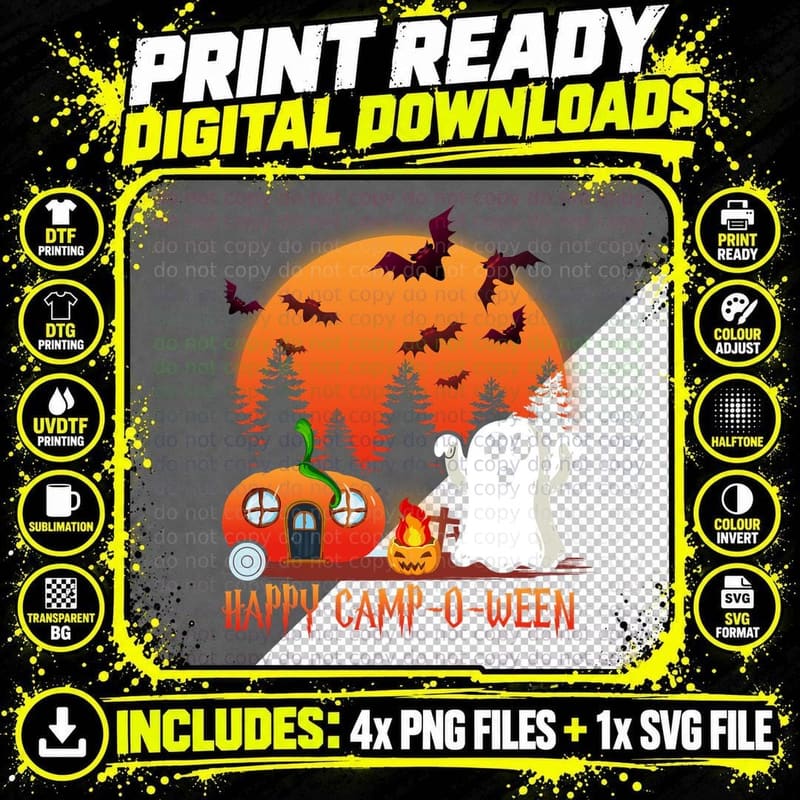 Happy Camp-O-Ween T-Shirt, Halloween Campfire Png SVG Digital Bundle