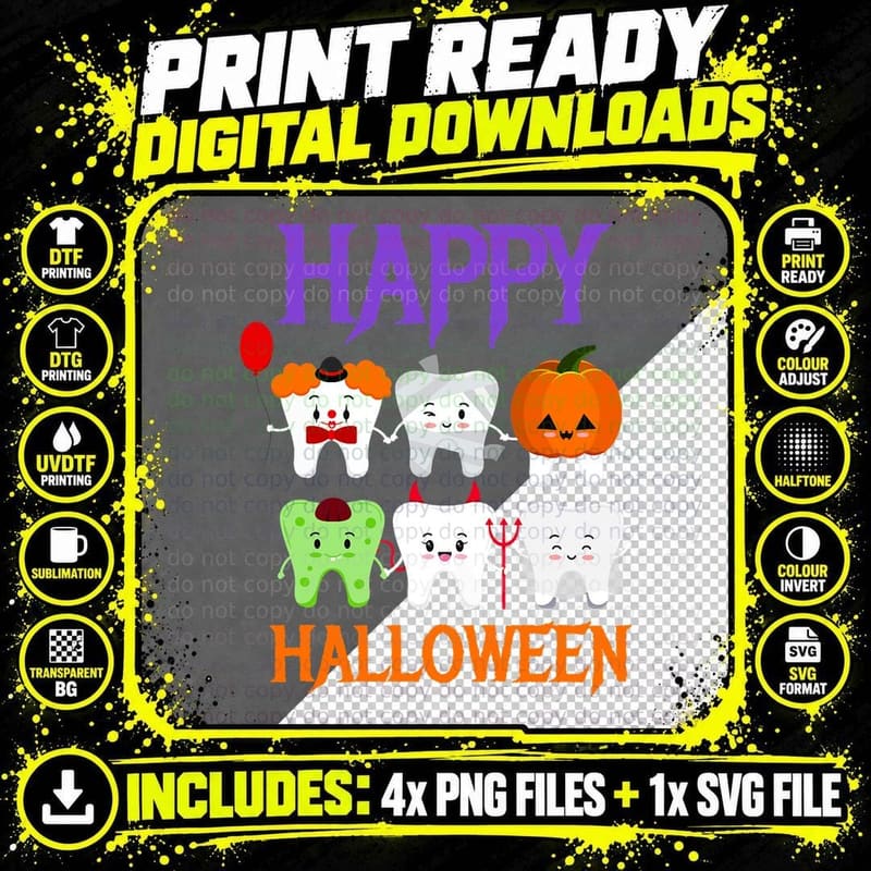 Happy Halloween Costume I Dental Tooth Fairy Dentist Fun Png SVG Digital Bundle