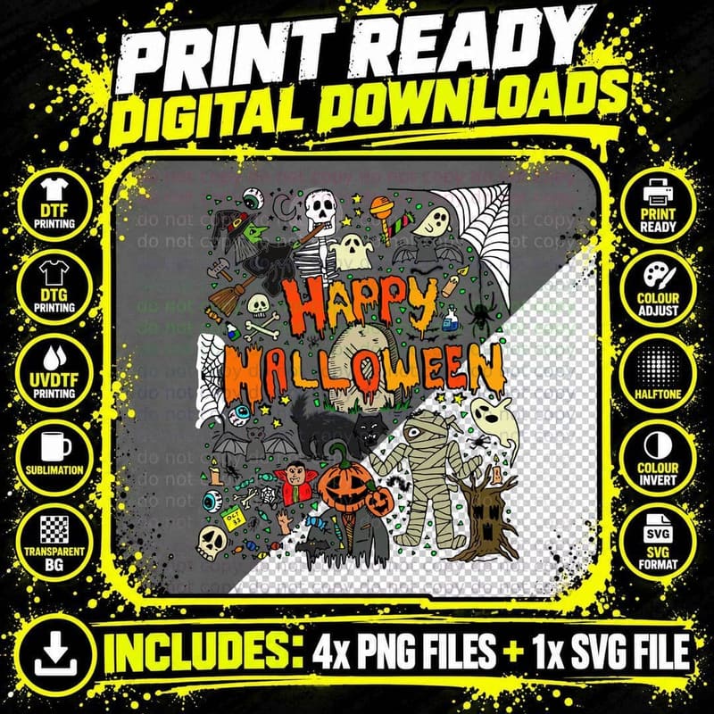 Happy Halloween Scary Retro Sweatshirt Png SVG Digital Bundle
