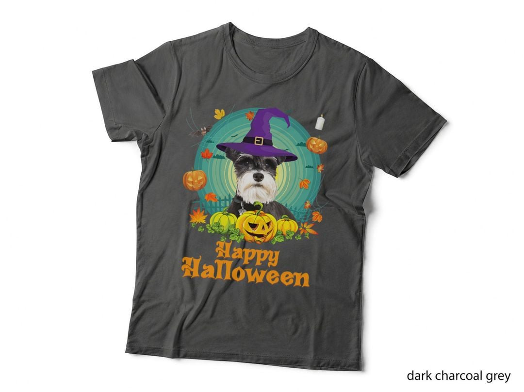 Happy Halloween Schnauzer Dog Pumpkin Witch Ghost Cute Scary T-Shirt