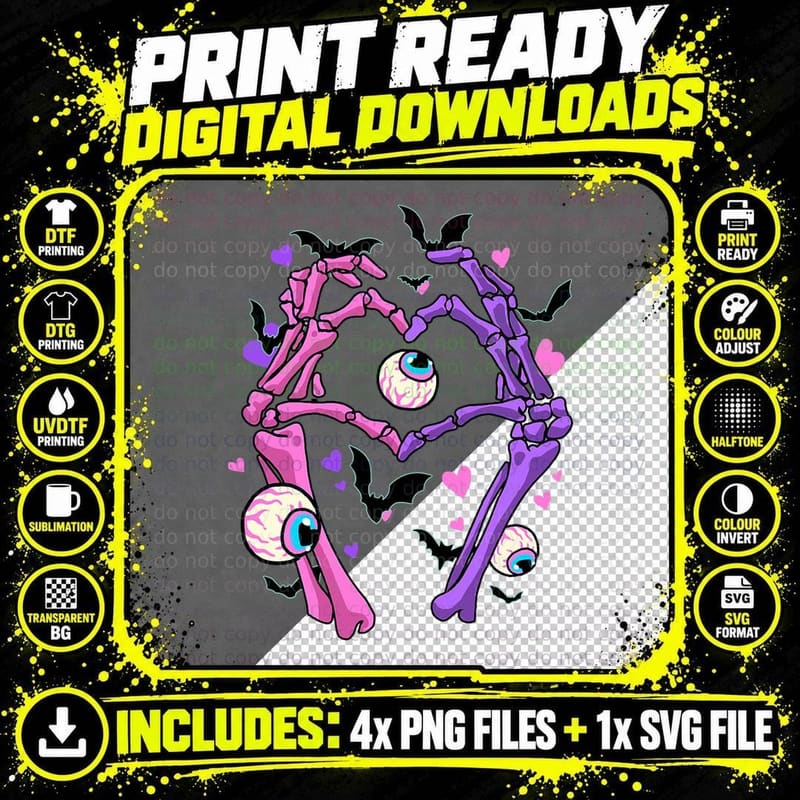 Heart Skeleton Hands Shirt Halloween Pastel Goth Eyeball Png SVG Digital Bundle